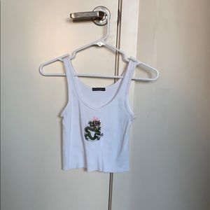 Brandy Melville Dragon Embroidered White Tank Top